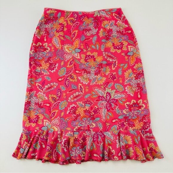 Sigrid Olsen pink floral skirt with ruffle hem  Size Small Petite lined feminine - Picture 7 of 9